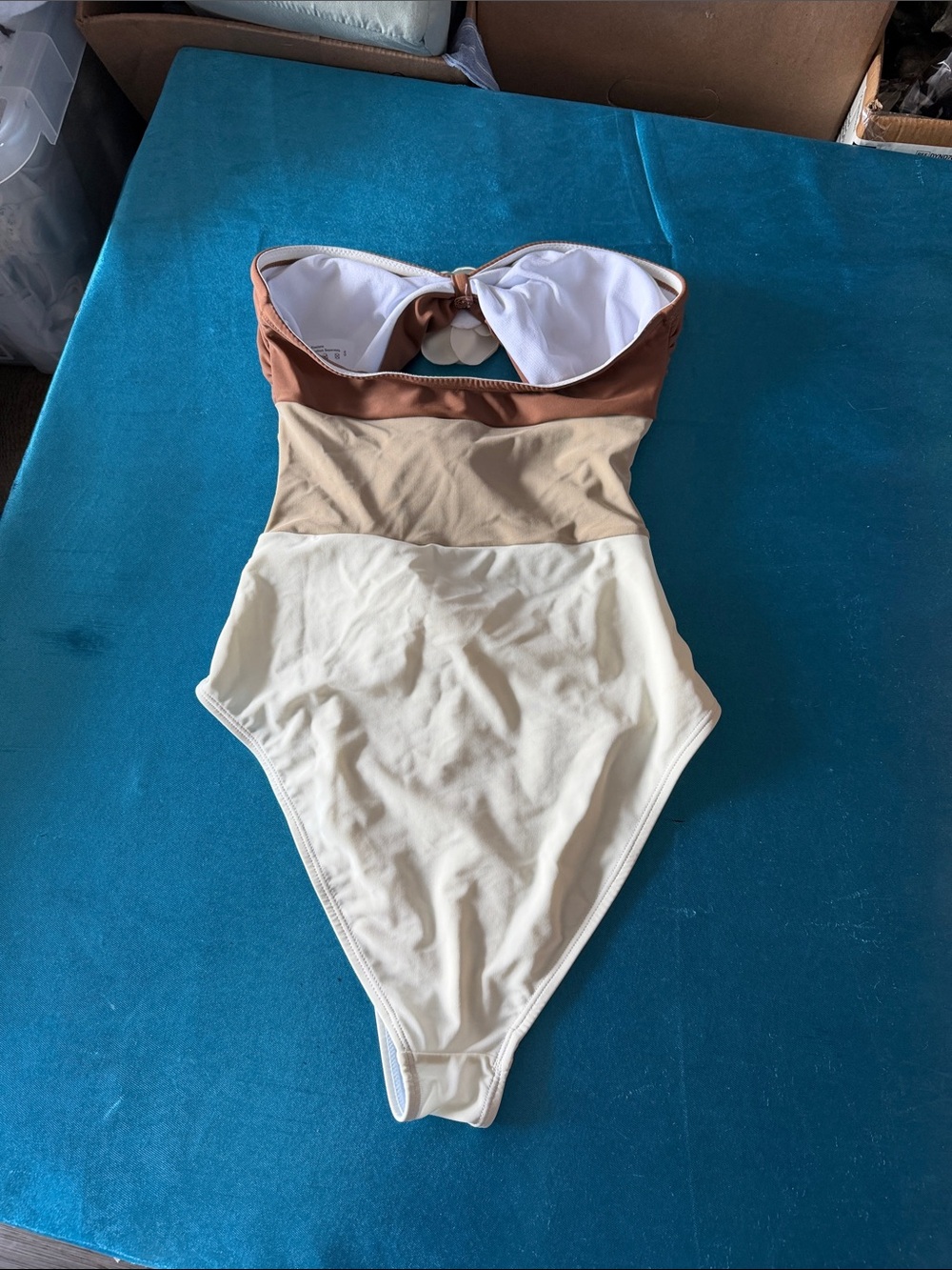 Tiered Floral One-Piece Swimsuit in Cream, Tan & Brown - Picture 4 of 6